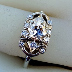 Original EARTH MINED DIAMOND Deco Engagement Ring Solid 14K WHITE GOLD SOLITAIRE
