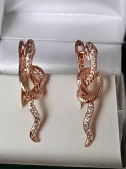 Vintage 1990-s 14 Ct Rolled Gold Zircons Snake Earrings-Hallmarked 585 RG