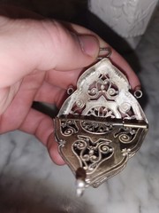Antique Victorian Filigree Vinaigrette Chatelaine Pendant Red Stones Grille