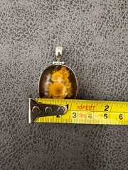 Vintage Baltic Amber Pendant Sterling Silver 925 Round Shape Flower