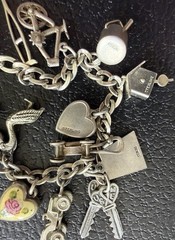 Vintage Sterling Silver Guilloche Hearts Turtle Articulated 19 Charms 44g