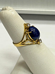 Antique European 585 14k Yellow Gold SYN Star Sapphire And Diamond Ring Size 5.5