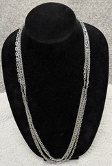 Vintage Germany Long Silver Plated Metal Links Interspersed Bar Station Necklace