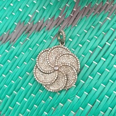 40ct 1Pc Pave Diamond Flower Pendant- 925 Sterling Silver -27mmx24mm d7