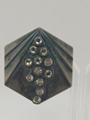 UNIQUE Gunmetal Clear Crystals MODERNIST pointed hexagon Clip-on Earrings