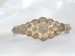 Antique Zeeland Button Sterling Silver Import Filigree Bracelet 7″