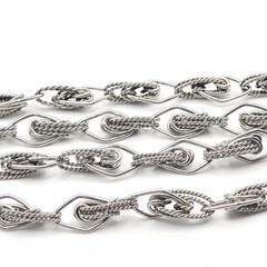 Vintage Silver Tone Necklace Textured Open Link Chain Diamond Rope Detail 18″