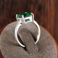 Lab Created Green Emerald Solitaire Ring Zircon Accent Sterling Silver Sz 6.25