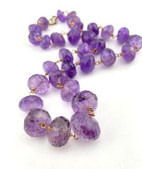 Huge Faceted Amethyst Beads Gold Filled Necklace Artist Signed OOAK 20 Inches