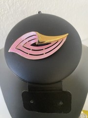 J.J. Jonette Jewelry Signed Enamel Flower Brooch Vintage Pink Gold Tone 2.5 in.