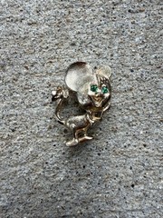 Vintage Mouse Brooch – Gold Tone with Green Emerald Rhinestone Eyes – Gerry’s