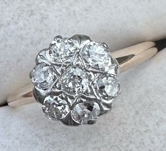 ART DECO 1930’s OLD MINE CUT DIAMOND DAISY FLOWER RING 13K 14K 15K GOLD