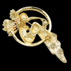 Art Nouveau Nymph Fairy Lady Brooch Pin Gold Tone Faux Pearl Rhinestones