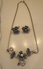 Vintage Krementz Blue Floral Necklace Earrings, 14k Rolled Gold