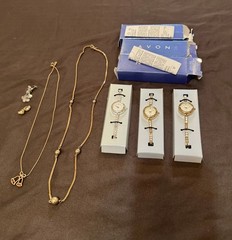 Vintage Avon Sparkle Tennis Bracelet Watch lot of 3 + Avon necklaces -earrings