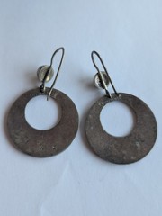 Vintage Taxco Mexico Sterling Silver 925 Geometric Flower Inset Drop Earrings