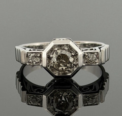 Vintage 14K White Gold Old European Cut Diamond Ring 0.60 CTW Size 6.25 Estate