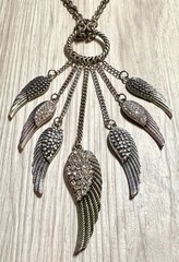 Vintage VCLM Bronze Tone Wing Cubic Zirconia Accented Chandelier Necklace, 22”