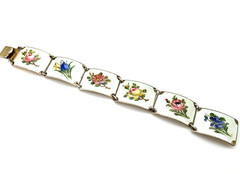 Finn Jensen Guilloche Enamel Sterling 925 Bracelet Rose, Bell Flower, Violet