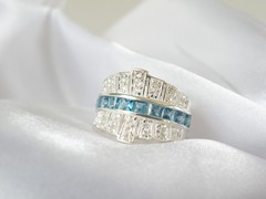 Vintage Sterling Silver 925 Channel Set Natural Heated Blue Topaz Ring Size 6