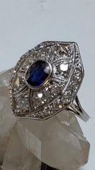 Antique Platinum Old European And Mine Cut Diamonds Blue Synthetic Sapphire Ring