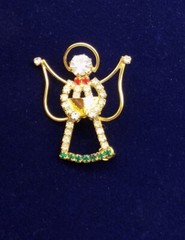 Angel Rhinestone Choir Pin Brooch Christmas Singer Beautiful Holiday