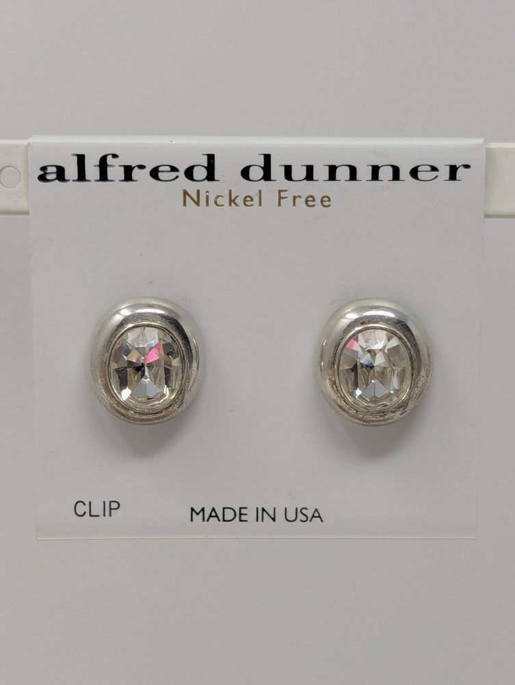 Vintage Alfred Dunner Crystal Clip-On Earrings Silver Tone Nickel Free USA