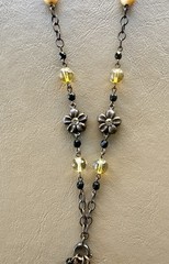 Vintage David Aubrey Necklace Cameo Crystal Rhinestone 30” Long + 2 1/4” Drop