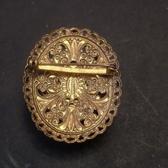 Vintage West Germany Topaz Rhinestone Cameo Filigree Pin Brooch