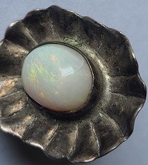 Vintage Sterling Silver & Natural Fire Opal Gemstone Modernist Ring Size 5.5