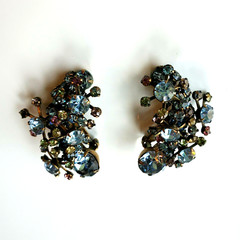 Multi Color Glass Rhinestone Clip Earrings Flower Ear Climber Crescent READ