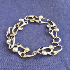 Vtg 900 Silver Panel Bracelet 17.16g Fine Jewelry 8.25″ Artisan Spring Ring