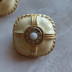 Gerard Yosca Vintage 1980s Runway Big Ivory Enamel Rhinestone Goldtone Earrings