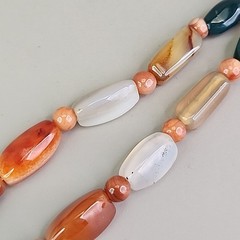 Vintage Beggars Beads Stone Necklace Nuggets Multicolor Agate Quartz 16″