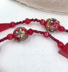 Antique 1920’s Red Ventian Glass Flapper Sautoir Necklace