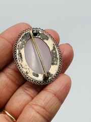 Vtg Gorgeous Antique Victorian 925 Silver Oval natural Agate Stone Pin Brooch