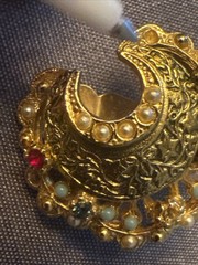 Costume Jewelry Crescent Moon Clip Earrings Faux Jewels Signed ART AS IS READ