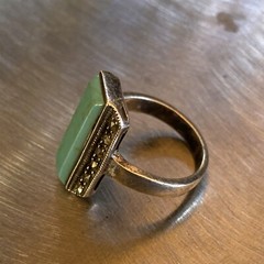 Vintage Sterling Silver Rectangle Marcasite Frame Turquoise Ring Size 7