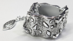 VTG Silver Tone Germany Geometric Pattern Adjustable Lightweight Panel Bracelet