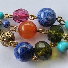 Multistrand Necklace Multicolored Bead Facets Round Made of Glass Plastic Metal