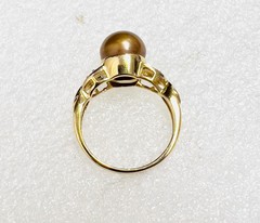 Vintage 14K Yellow Gold 9mm Cultured Pearl &.05 Tcw. Diamond Ladies Ring Sz 6