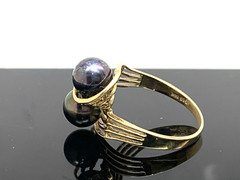 Black Purple Pearl Cocktail Ring 14k Yellow Gold Estate Jewelry Women’s Size 6.5