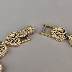 Vintage Heart Chain Bracelet Filigree Openwork 1cm Gold Tone 6.5″