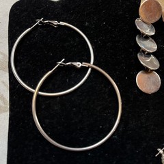 Silver Tone Pierced Earring Lot of 5 Dangle Drop Hoop & Stud