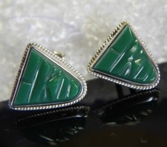 Vintage Men’s Triangle Aztec Green Jade Sterling Silver 0.925 Cuff Links