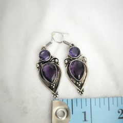 Vtg 90s Southwestern Style Sterling Silver Dangle Earrings Faceted Amethyst Boho