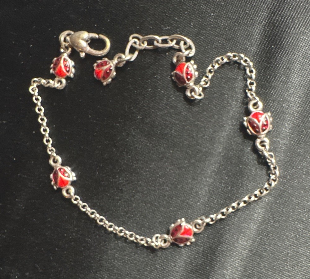 Brighton Anklet Ladybug Station Ankle Bracelet Enameled Lady Bug Silverplated
