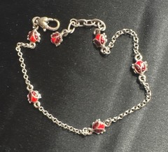 Brighton Anklet Ladybug Station Ankle Bracelet Enameled Lady Bug Silverplated