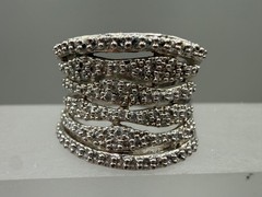 ESTATE VINTAGE 18K WHITE GOLD FILLED MULTI ROW BAND DIAMANTE BEADED RING SIZE 8