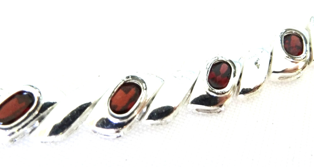 Vintage Signed FAS 925 Sterling Silver Garnet Gemstone Bracelet Estate Find